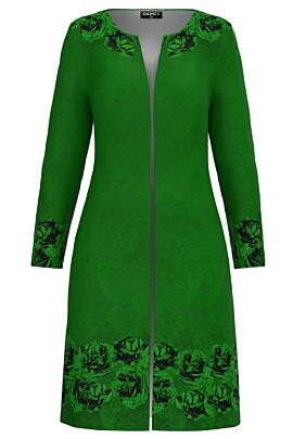 Jacheta de dama verde lunga imprimata cu model Trandafiri  CMD4064