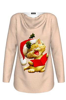 pulover DAMES imprimat de craciun cu model pisicuta cantareata