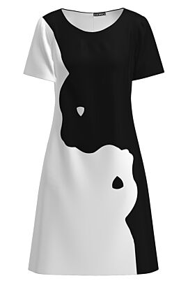 Rochie casual alb negru imprimata cu model Pisici  CMD2834