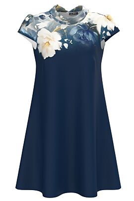 Rochie casual bleumarin imprimata cu model floral  CMD4178