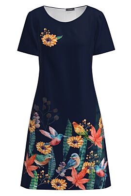 rochie DAMES casual bleumarin imprimata pasarea colibri