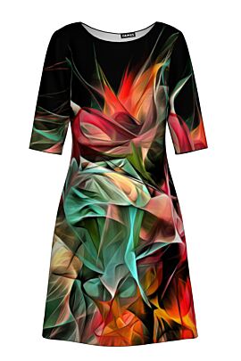 rochie DAMES cu maneca trei sferturi imprimata cu model floral abstract multicolor