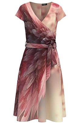 Rochie DAMES eleganta de vara cu maneca scurta imprimata in nuante de roz  