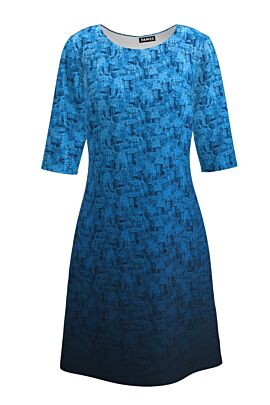 Rochie casual in nuante de albastru cu maneca trei sferturi imprimata digital .
