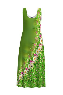 Rochie DAMES lunga verde casual de vara cu buzunare, imprimata floral 