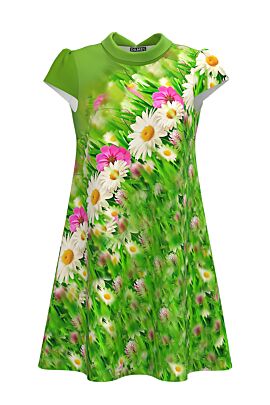 Rochie DAMES verde cu guler tip bărcuţă şi imprimeu digital floral 