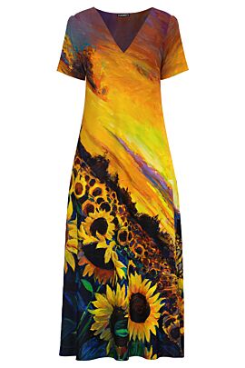 Rochie DAMES de vara lunga cu buzunare imprimata  Floarea soarelui  