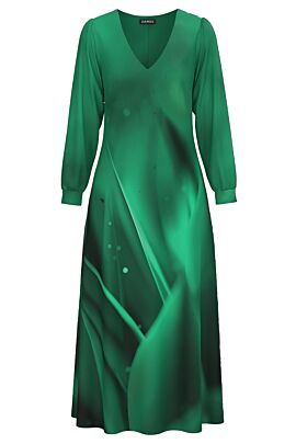 Rochie DAMES eleganta cu maneca lunga imprimata in nuante de verde  