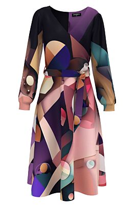 Rochie DAMES eleganta cu maneca lunga imprimata multicolor