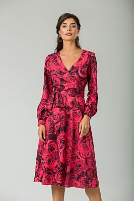Rochie eleganta cu maneca lunga imprimata Trandafiri CMD233