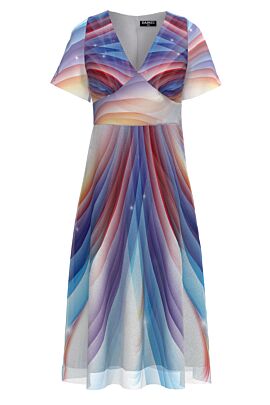Rochie DAMES eleganta din organza si satin imprimata multicolor abstract
