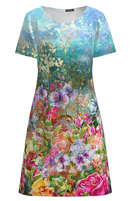 Rochie multicolora evazata imprimata cu model Floral CMD2668