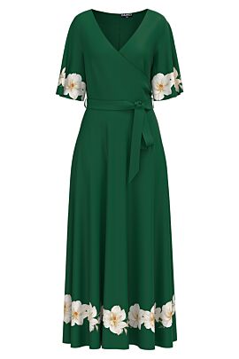 Rochie DAMES verde lunga eleganta de seara imprimata cu model floral  