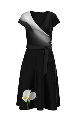 Rochie DAMES  eleganta, de vara,neagra ,cu maneca scurta si imprimeu floral Cale